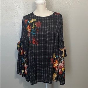 Mischka black window pane Floral Blouse
